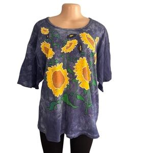 Niagara Activewear Vintage Blue Tie Dye Shirt Sunflower Print
